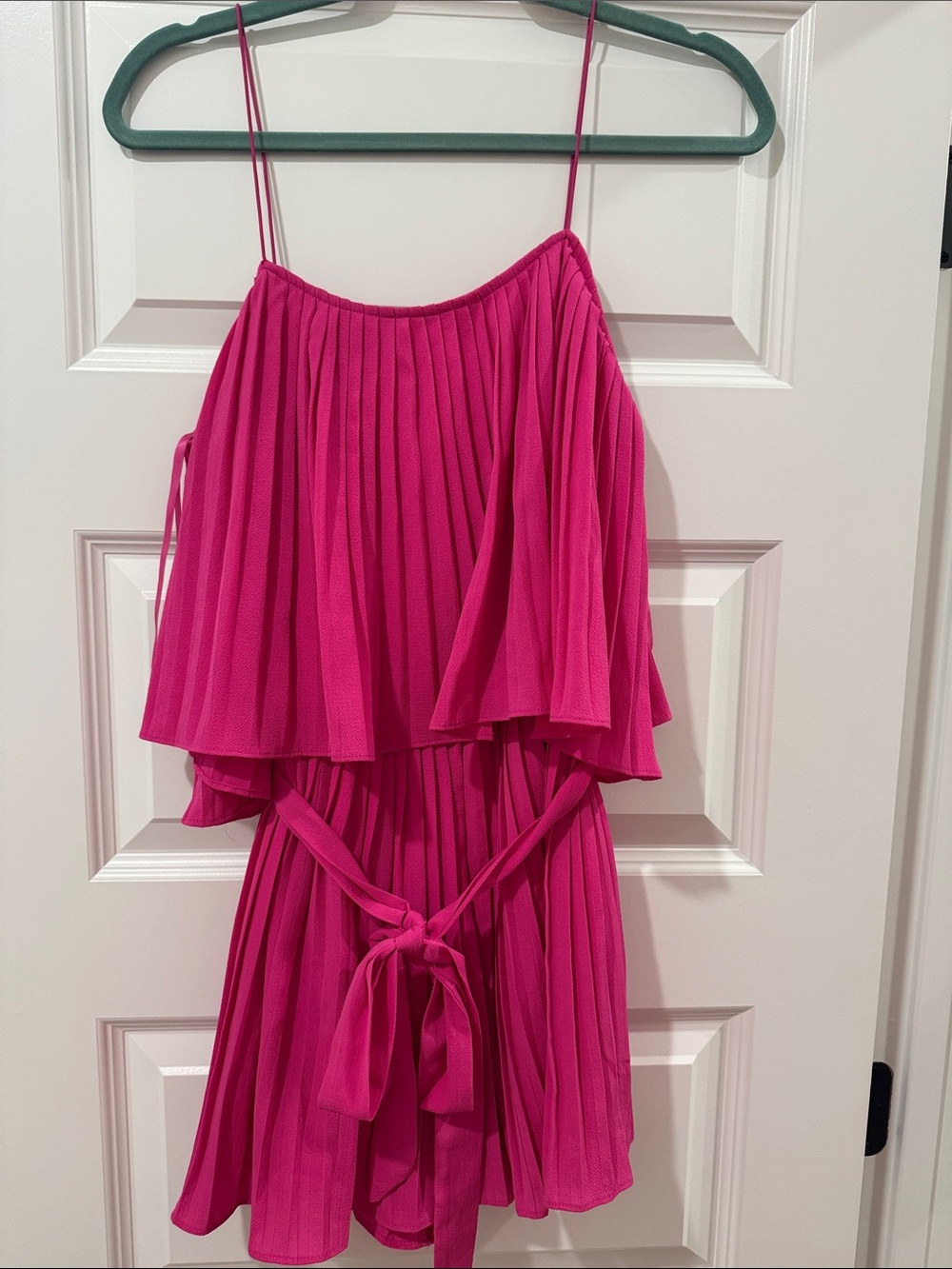 Girls' Hot Pink Pleated Spaghetti-Strap Romper